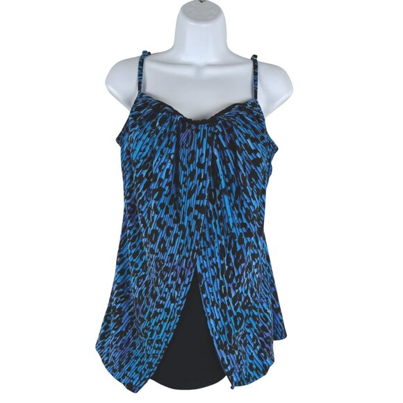 Miraclesuit Purr-Fection Jubilee Tankini Swim Top Size 16 Blue Leopard SW-2107 - Picture 1 of 7